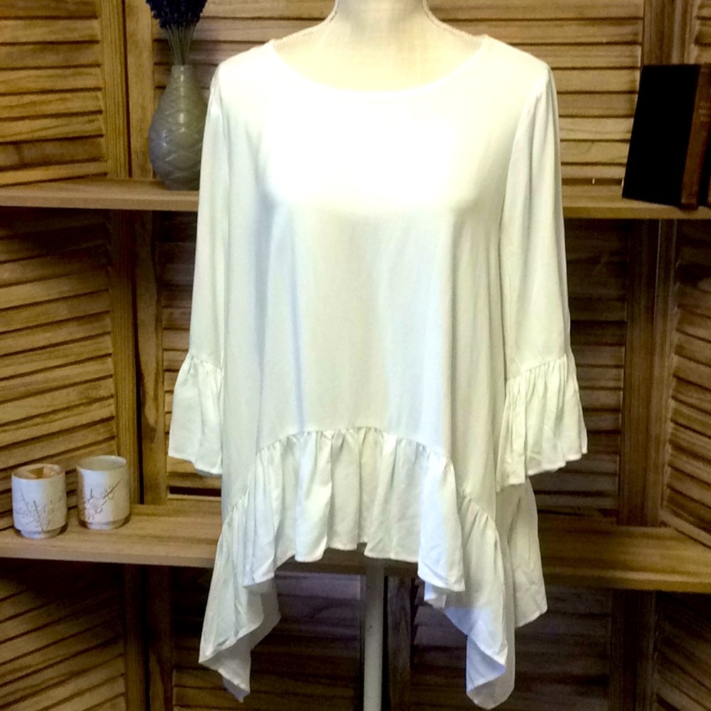 Simply Vera Pullover Ivory Mid Sleeve Frilly Blouse